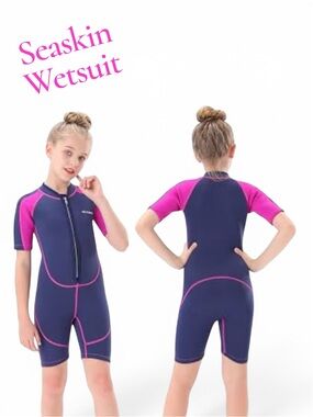 🩷Girls Seaskin Short Sleeve Wetsuit Swim Wear - Sz 3- Navy & Hot Pink